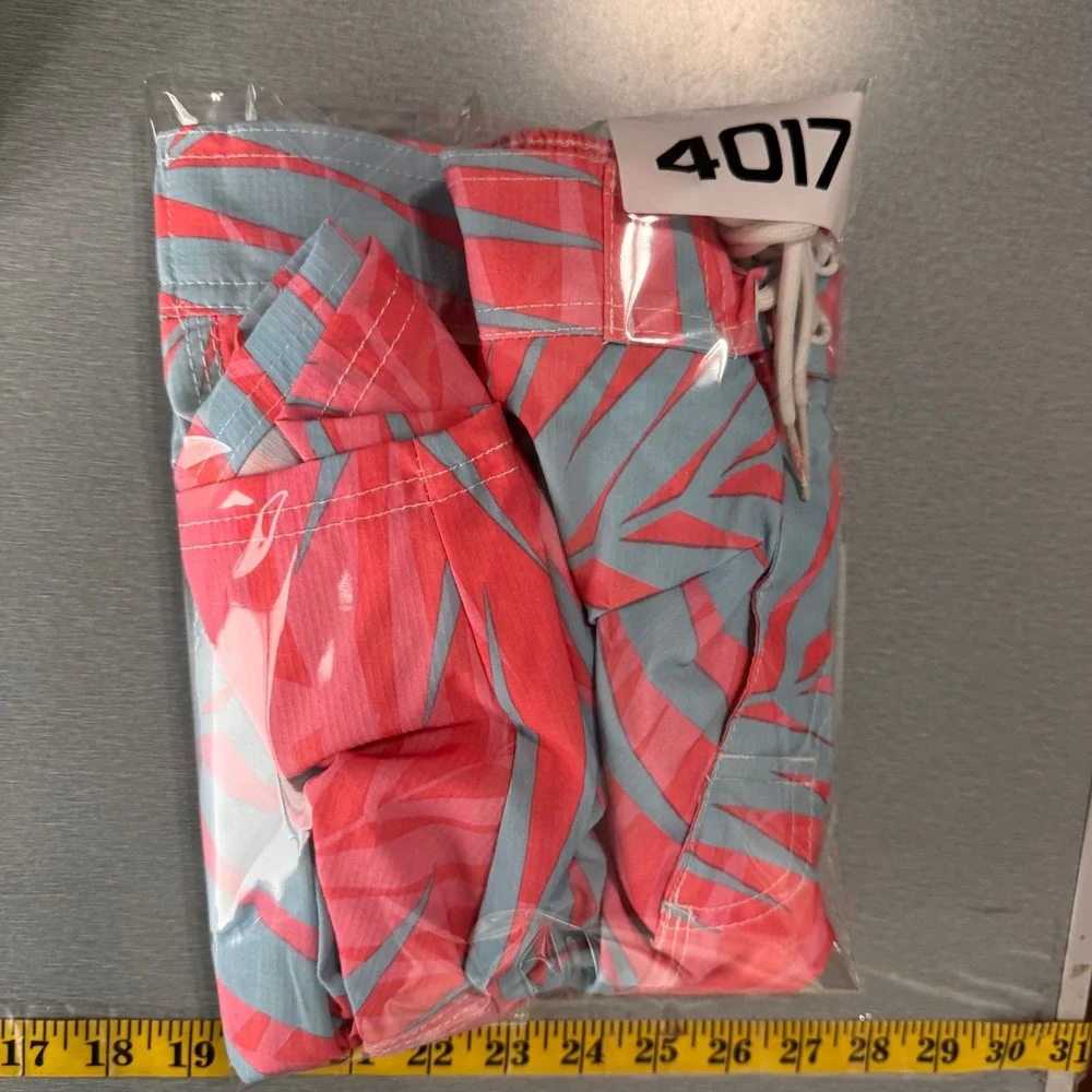 Uzzi Amphibious Gear Mens Coral Blue Tropical Palm Leaf Board Shorts NWT Sz L